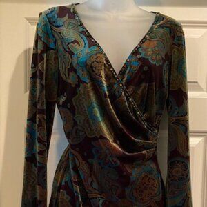 Velour Embellished V-Neckline Dress